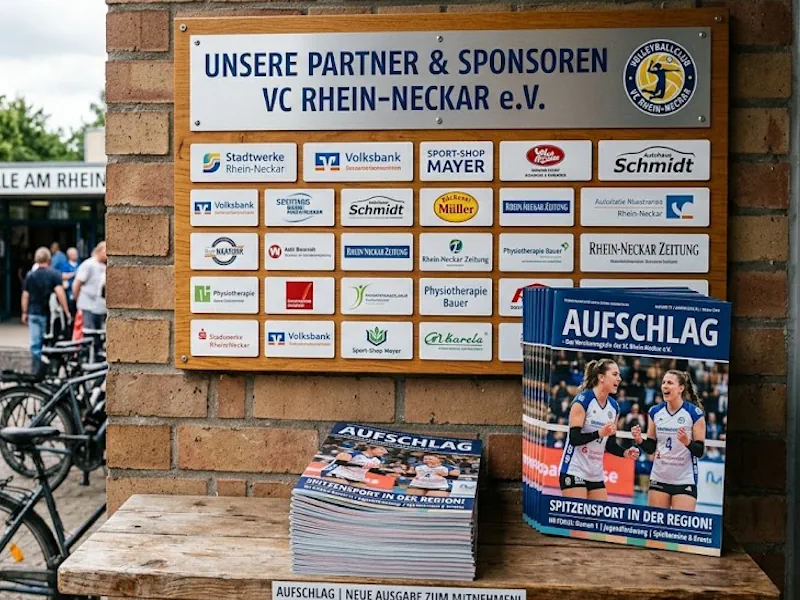 Beispielbild eines fiktiven Magazins vor der Sponsorentafel