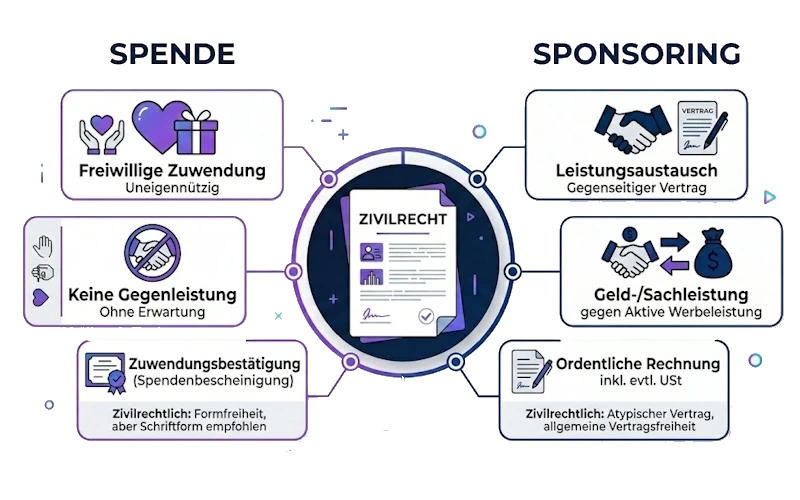 Unterscheide zwischen einer Spende und dem Sponsoring.