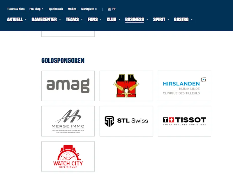 sponsorenseite-ehc-schweiz Beispielbild der Sponsorenseite EHC Biel Schweiz