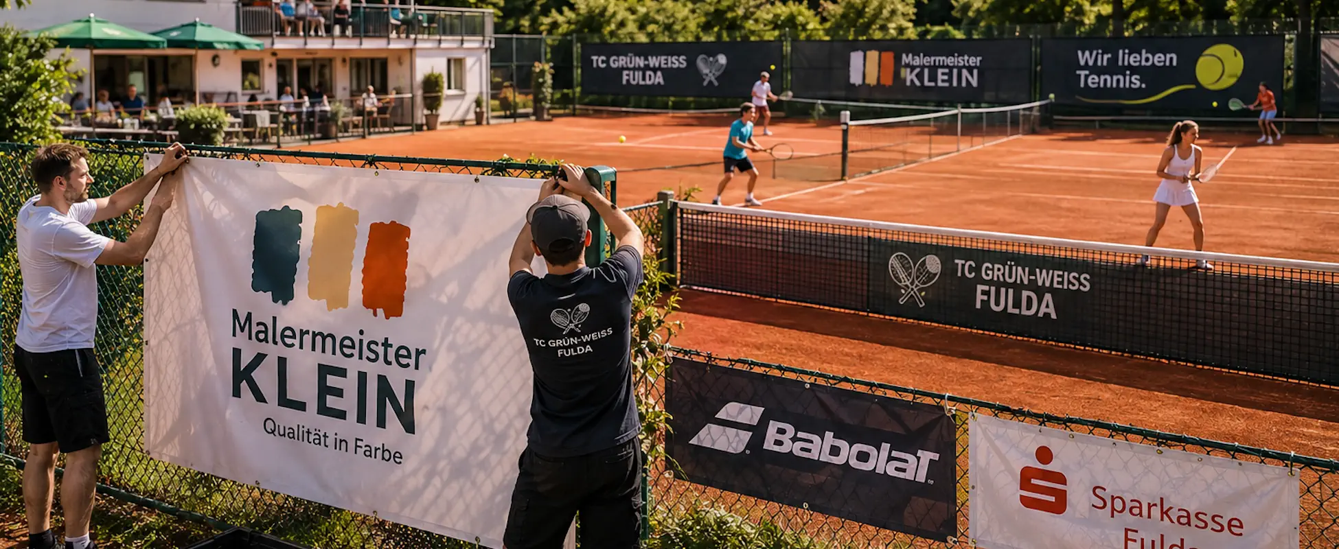 Ein Beispielbild aus einem Tennisclub mit diversen Sponsorings
