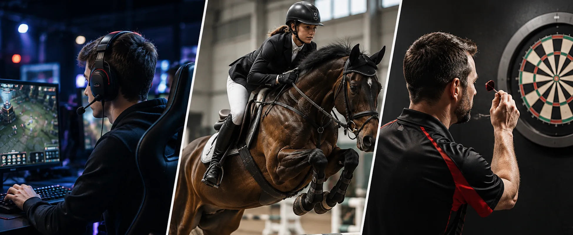 3 Spalter mit eSports, Reiten und Dart